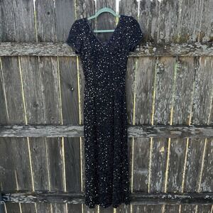 Vtg Scala Black 100% Silk Beaded Sequin Prom Formal Evening Dress Gown XS Y2K